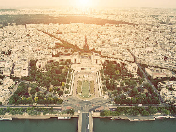 istock Vintage Aerial view on Trocadero from the Eiffel tower 153806400