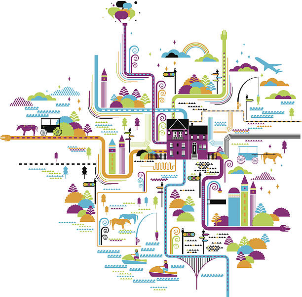 ilustrações, clipart, desenhos animados e ícones de mapa de vida - architecture built structure people in the background nautical vessel