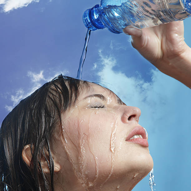 istock Thirsty woman on sky background 153809592