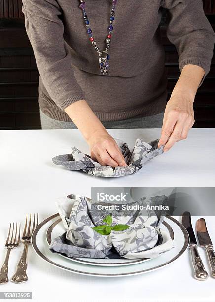 Napkin Folding Stock Photo - Download Image Now - Adult, Adults Only, Crockery