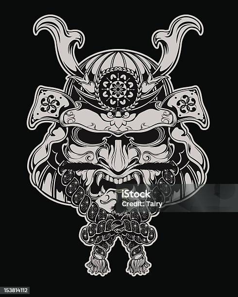 A Vector Line Art Design Of A Samurai Mask Stock Illustration - Download Image Now - Samurai, Helmet, Protective Face Mask