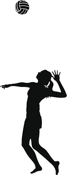 Woman Serves Volleyball Silhouette vector art illustration