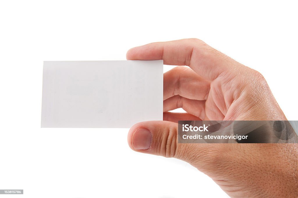 Business card Hand holding an empty business card over white background Abstract Stock Photo