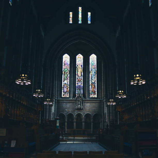 istock Inside of church with lights 1538159020