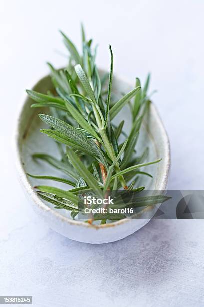 Fresh Rosemary Sprigs In A Ceramic Bowl Stock Photo - Download Image Now - Bowl, Freshness, Green Color