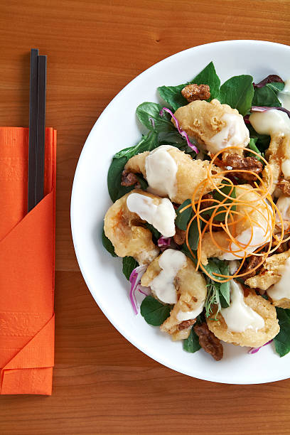 Asian fried shrimp salad stock photo