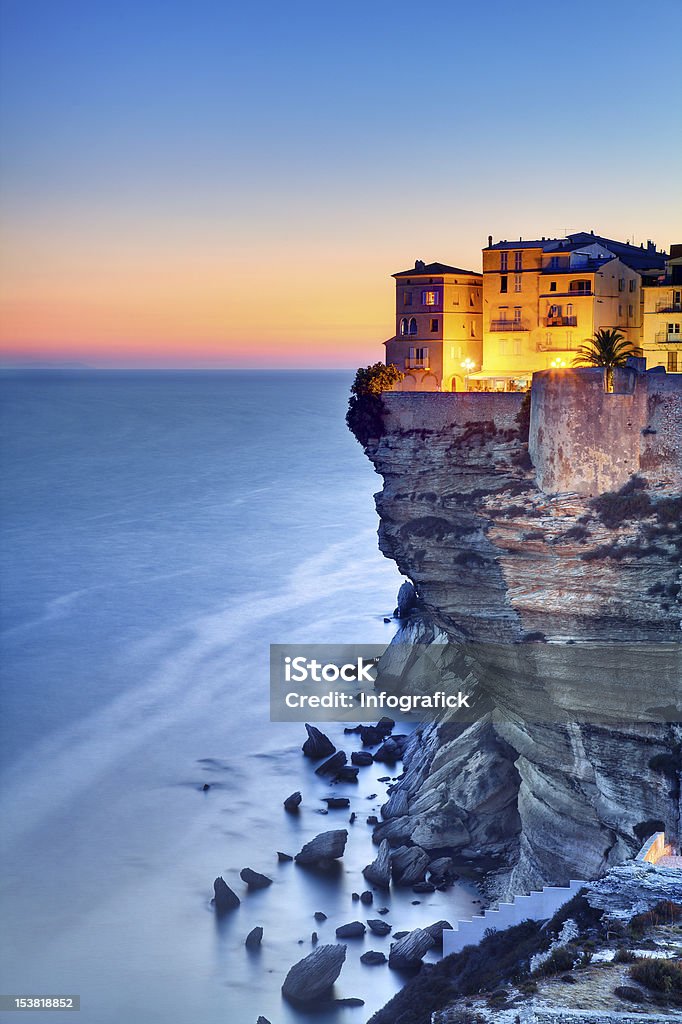 Corsica twilight Twilight on the beautiful cliffs and buildings of Bonifacio, Corsica Island, France. Corsica Stock Photo