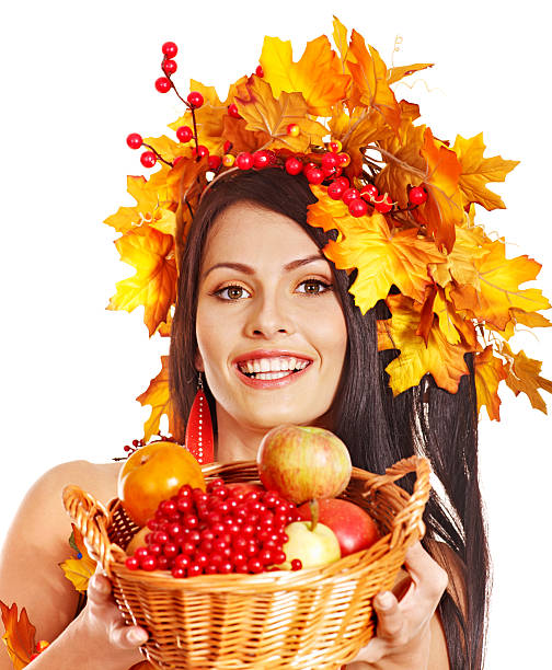 Girl  holding basket with fruit.