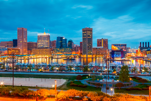 View on downtown of Baltimore at night