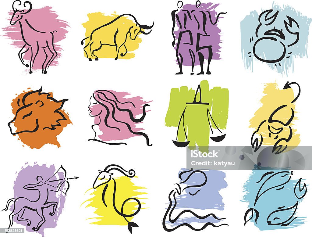 Different Multicolored horoscope signs Horoscope Zodiac Star signs. Illustrations of twelve Astrology Sign stock vector