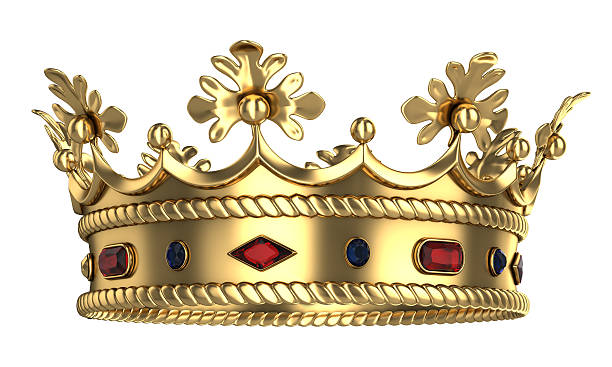 coroa real de ouro com vermelho e azul gemstones - crown king queen gold imagens e fotografias de stock