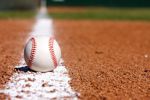 Baseball on the Infield Chalk Line stock photo