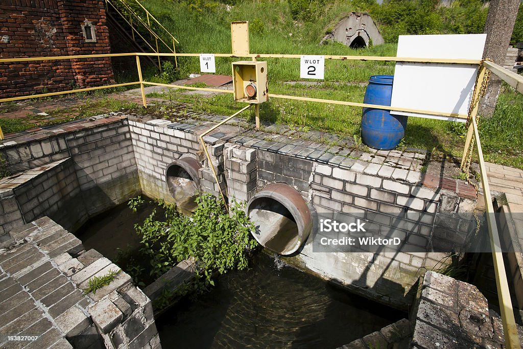 Old and damaged sewage treatment plant Devastated, abandoned sewage treatment plant Abandoned Stock Photo