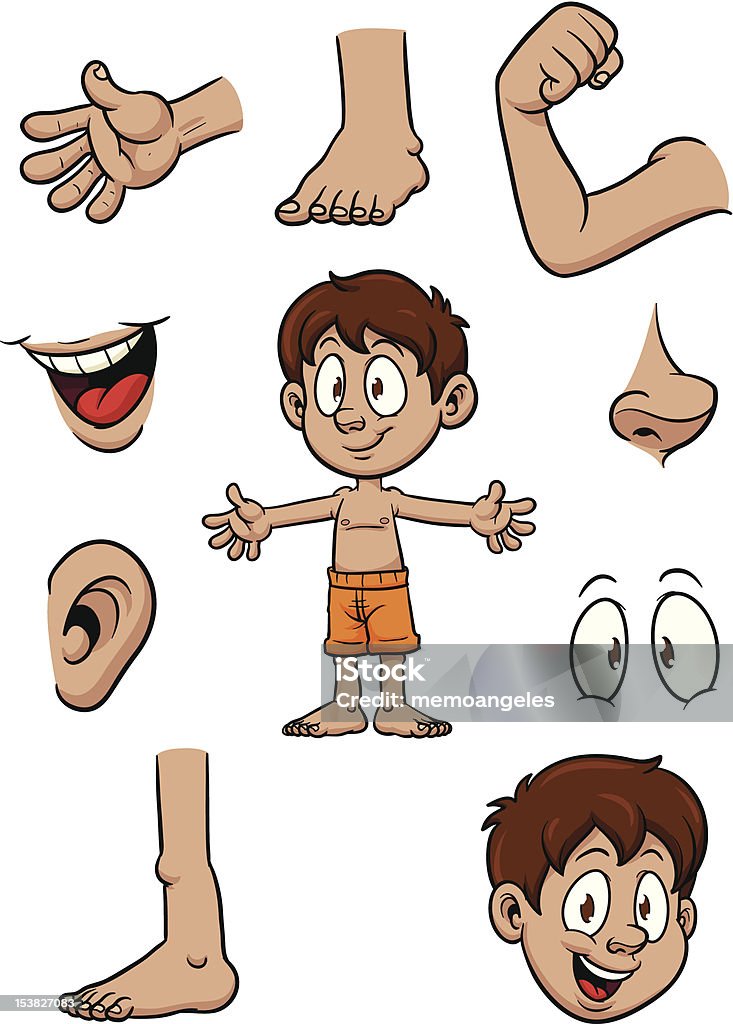Body parts Cartoon kid and body parts. Vector illustration with simple gradients. Each element on a separate layer for easy editing. Animal Arm stock vector