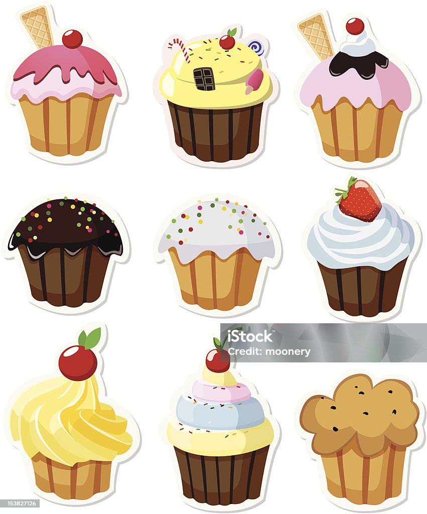 Conjunto de cupcakes delicious - Royalty-free Amarelo arte vetorial