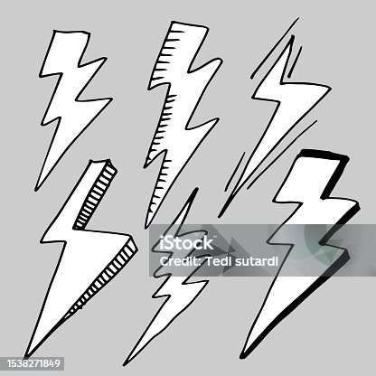 istock set of hand drawn vector doodle electric lightning bolt symbol sketch illustrations. thunder symbol doodle icon . 1538271849