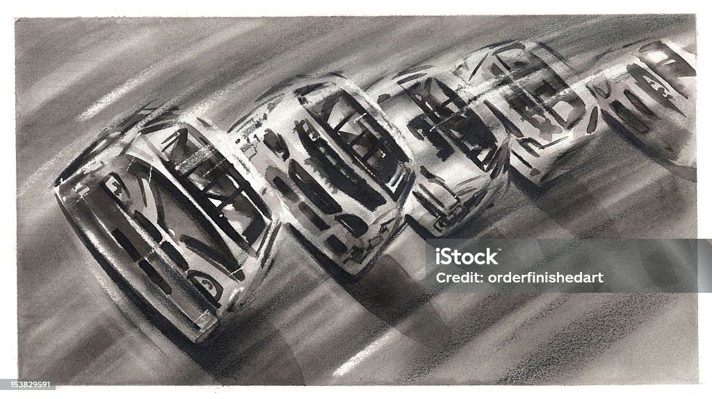 Nascar Illustration Black and White Generic Nascar Illustration in Black and White. Mix technique: Water color and Pencil. Stock Car Stock Photo