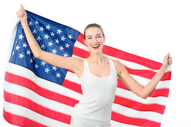 istock Woman with American flag 153829660