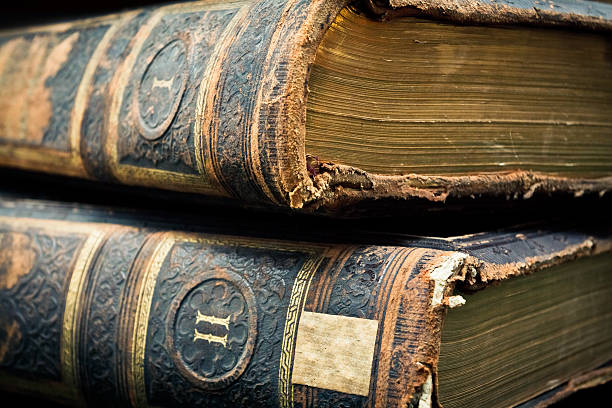 istock Two volumes antique leather bound books 153830387