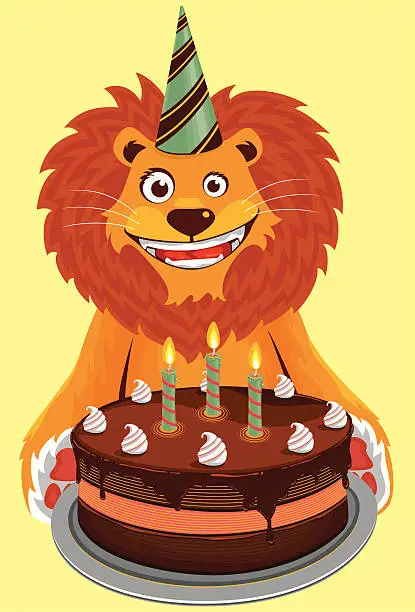 Vector illustration of Lion Greets You a Happy Birthday