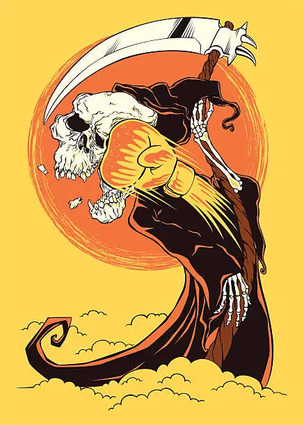 Vector illustration of Grim Reaper Hit With Boxing Glove