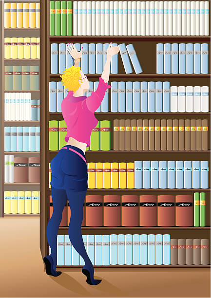 bibliothekar - book titles shelf library stock-grafiken, -clipart, -cartoons und -symbole