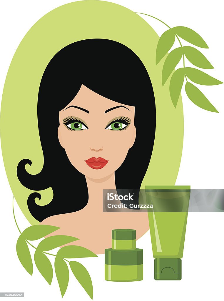 Hermosa mujer joven con un conjunto de cosméticos - arte vectorial de Adulto libre de derechos