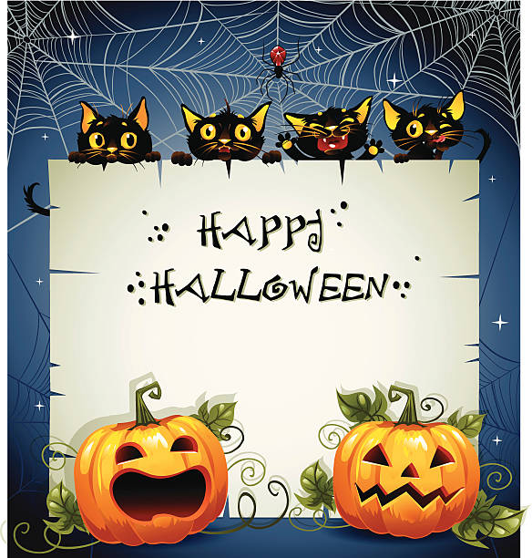 Black Cats night Halloween background Halloween background. The text is on a separate layer. EPS 10. blue tarantula stock illustrations