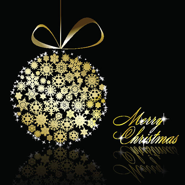 Golden Christmas ball on black background vector art illustration