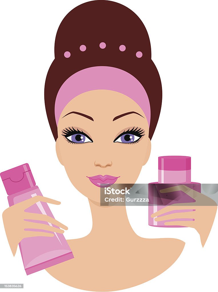 Beautiful young woman with a cosmetics set vector, color full, no gradient Adult stock vector