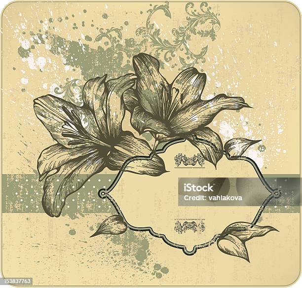 Vintage Hintergrund Mit Rahmen Blühende Lilien Handzeichnung Vektorillustration Stock Vektor Art und mehr Bilder von Altertümlich