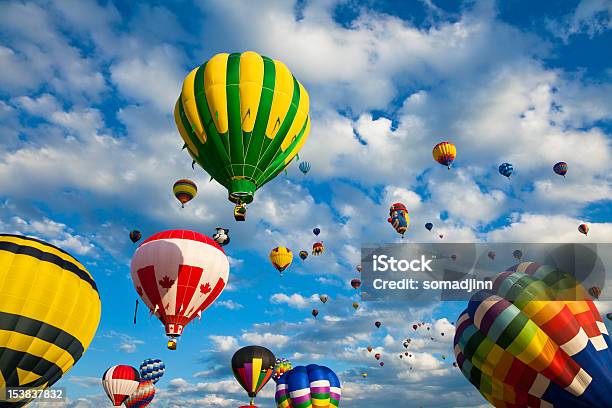 Hot Air Balloons Flying Through The Sky Stock Photo - Download Image Now - Adventure, Air Vehicle, Art And Craft