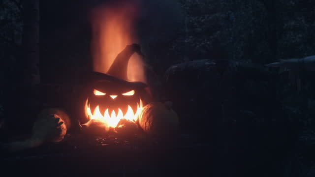 Halloween pumpkin on fire