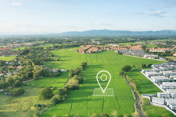 istock Land plot and identify registration symbol in aerial view. 1538492086