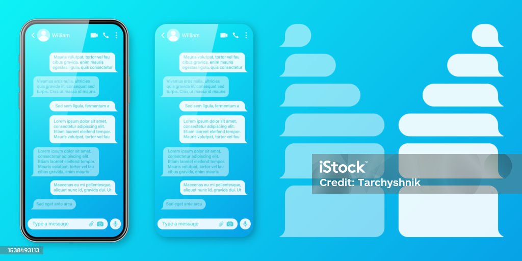 Texting App Background Realistic Smartphone With Messaging App On Colorful Blue Background ...