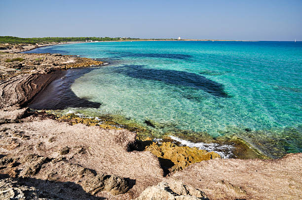 Punta della Suina beach in Salento View of a beautiful seaside near Gallipoli's town in Salento, Apulia. Italy. ionian sea photos stock pictures, royalty-free photos & images