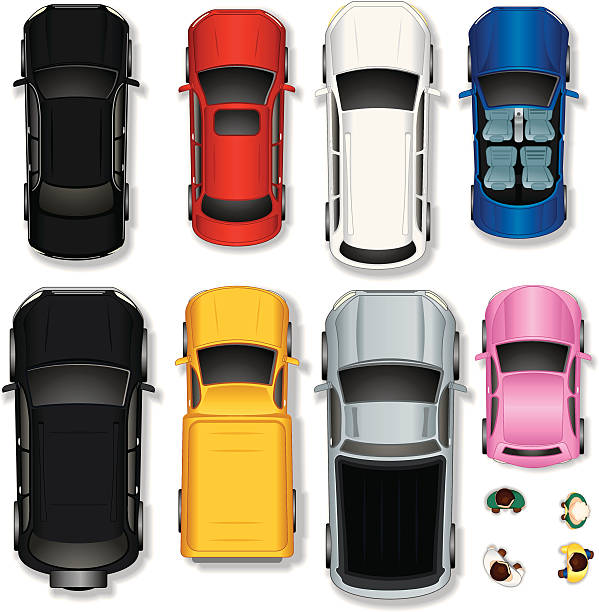 Top View Abstract Cars Illustrations of Various Abstract Automobiles and Peoples toy vehicle stock illustrations