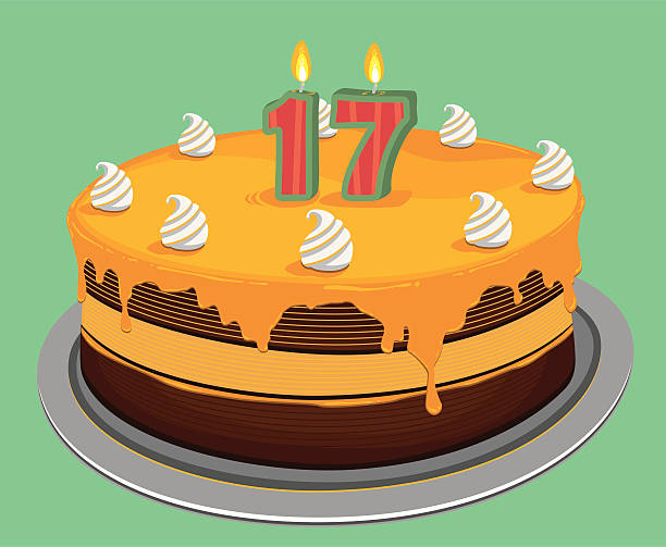  Diecisiete, pastel de cumpleaños Colección de ilustraciones