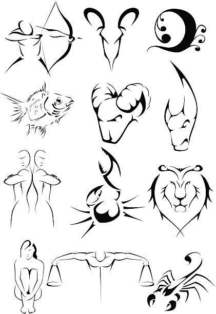 Horoscope symbols. Line art. vector art illustration