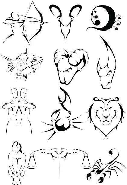 Vector illustration of Horoscope symbols. Line art.