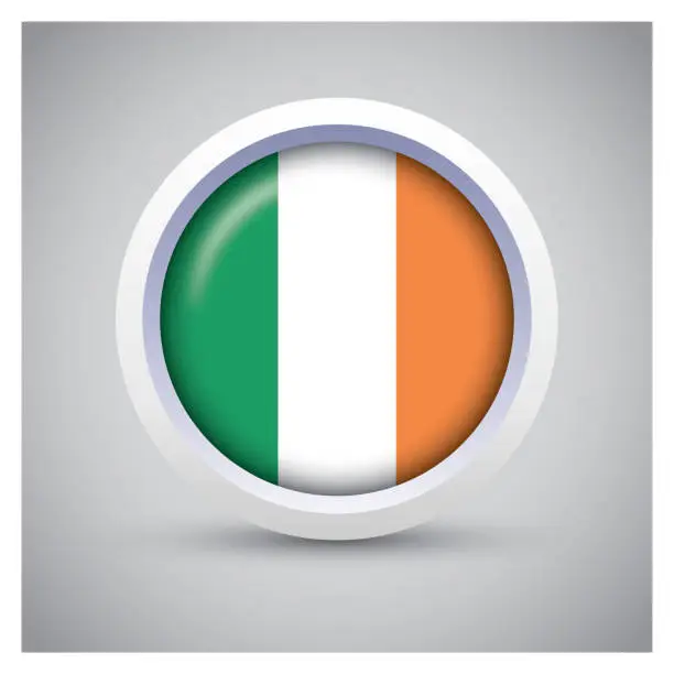 Vector illustration of Ireland flag on white button with flag icon, standard color