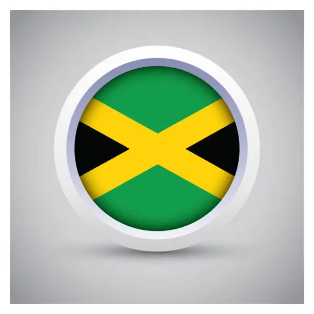 Vector illustration of Jamaica flag on white button with flag icon, standard color