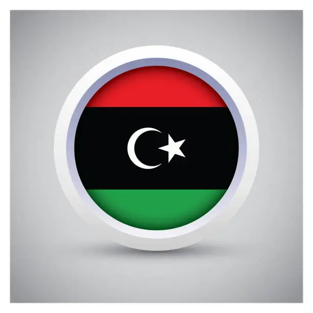 Vector illustration of Libya flag on white button with flag icon, standard color