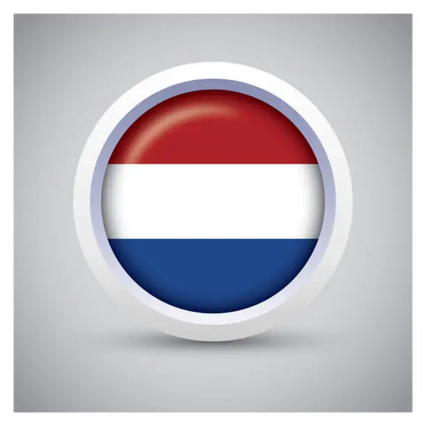 Vector illustration of Netherlands flag on white button with flag icon, standard color