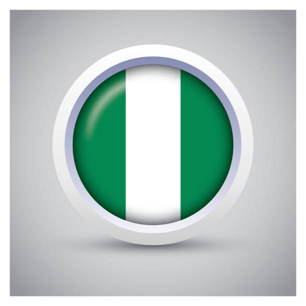 白いボタンにナイジェリアの国旗、旗のアイコン、標準色 - nigerian flag nigerian culture three dimensional shape nigeria点のイラスト素材／クリップアート素材／マンガ素材／アイコン素材