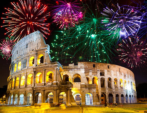 istock Celebratory fireworks over Collosseo. Italy. Rome 153859620
