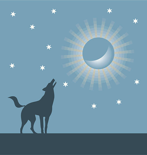 howling en la luna - ilustración de arte vectorial