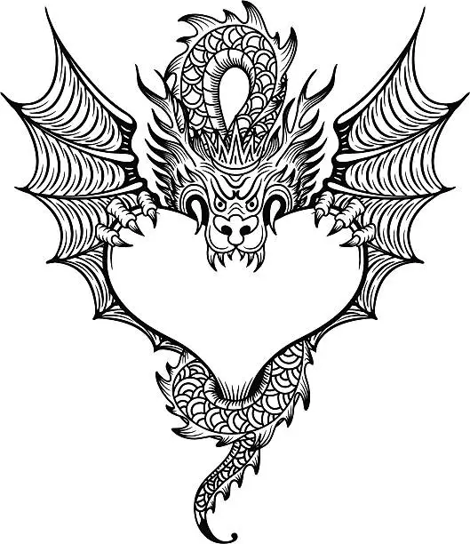 Vector illustration of dragon with heart