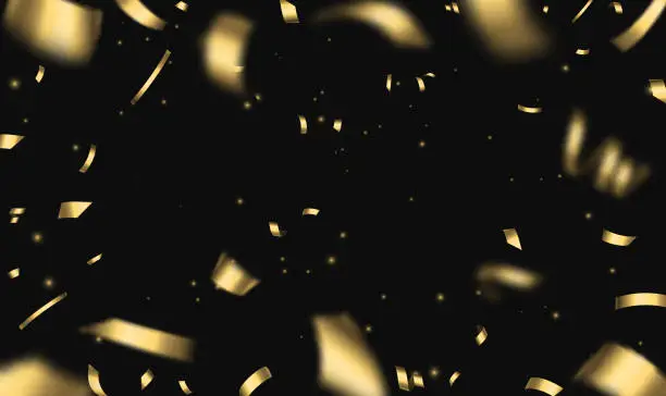 Vector illustration of Glitter confetti and serpentine on black background