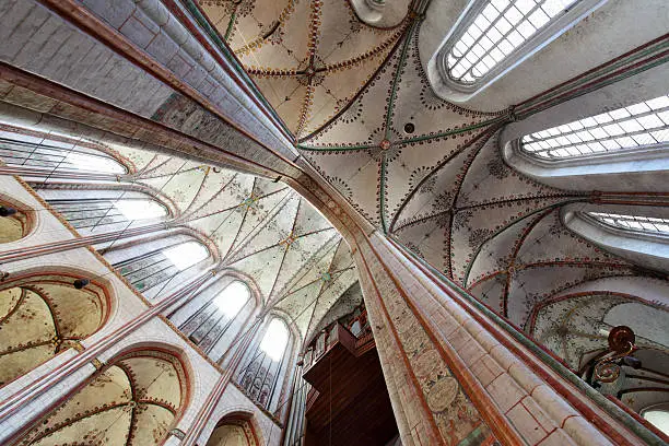 Interior of Church of St. Mary in Lubeck (13-th century), Germany